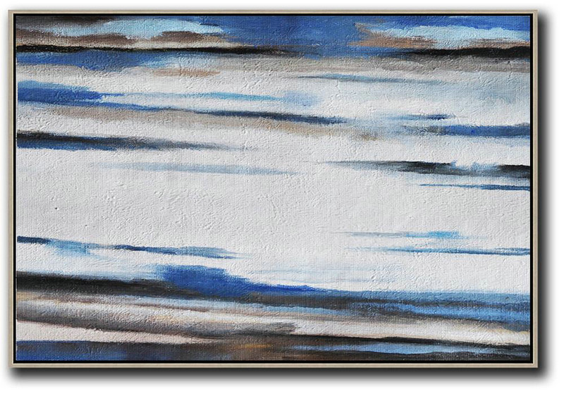 Original Artwork Extra Large Abstract Painting,Horizontal Palette Knife Contemporary Art,Handmade Acrylic Painting,White,Blue,Brown.etc
